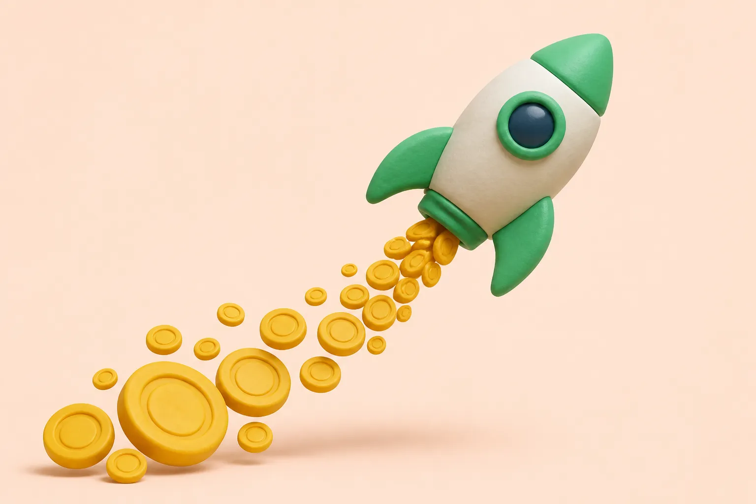 Clay rocket leaving a trail of coins